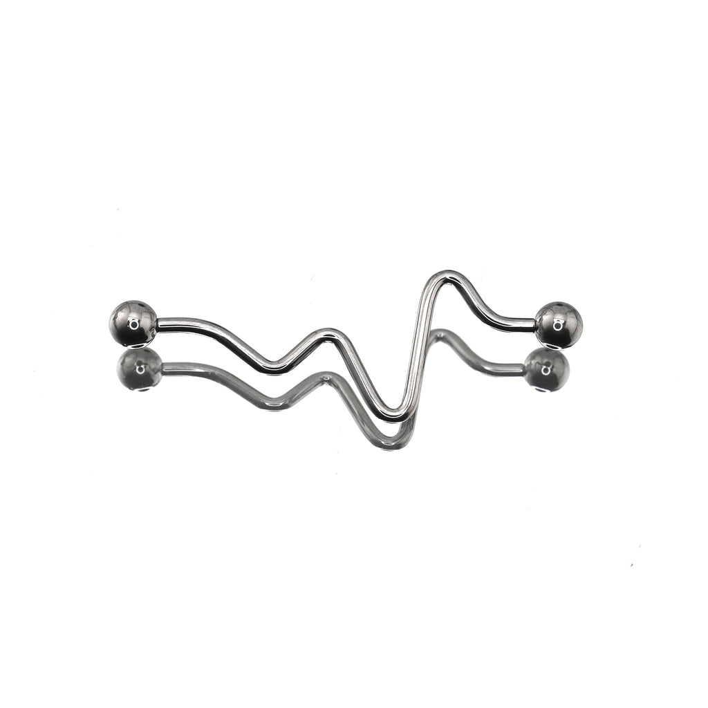 Wave-Shaped ECG Pattern Titanium Industrial Barbell