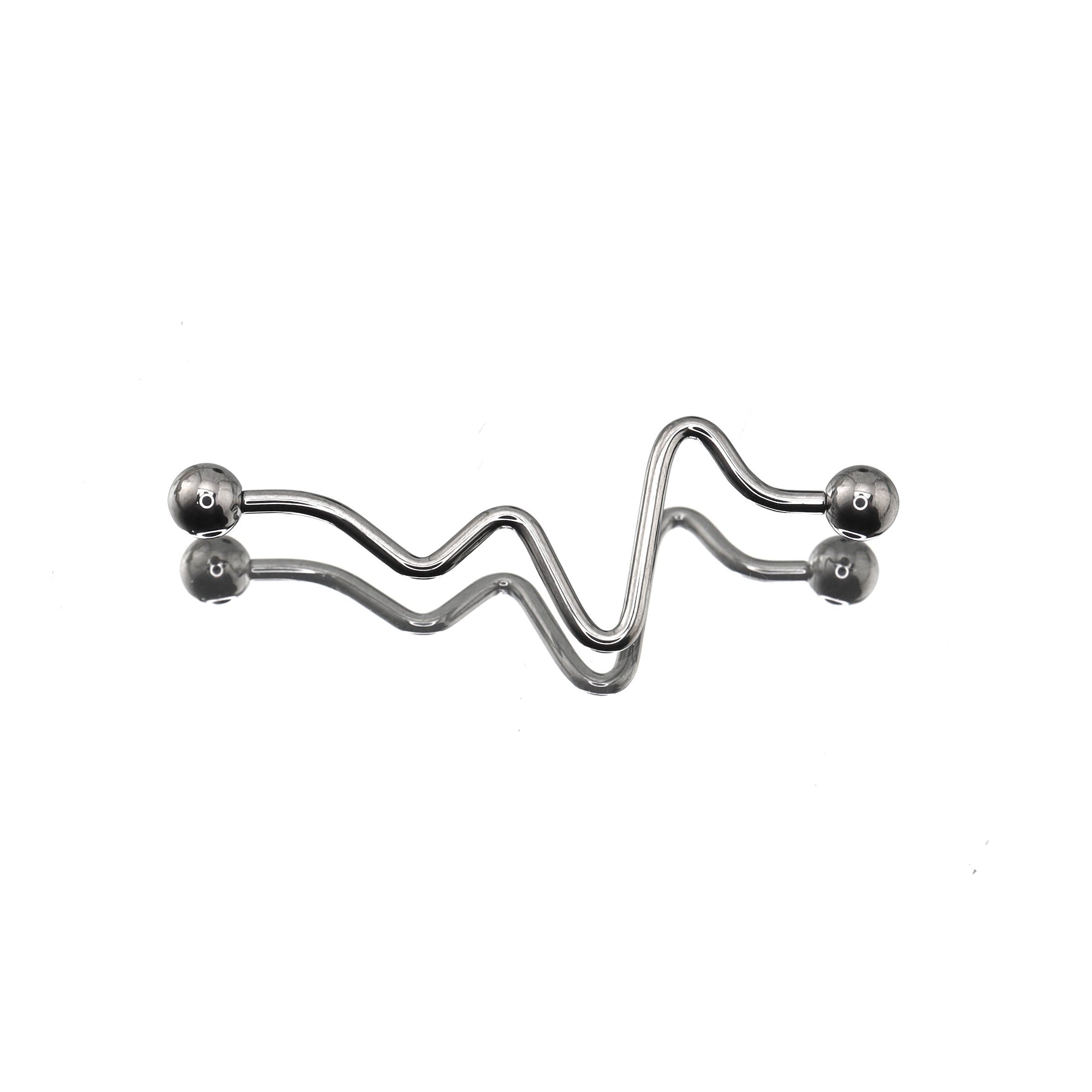 Wave-Shaped ECG Pattern Titanium Industrial Barbell