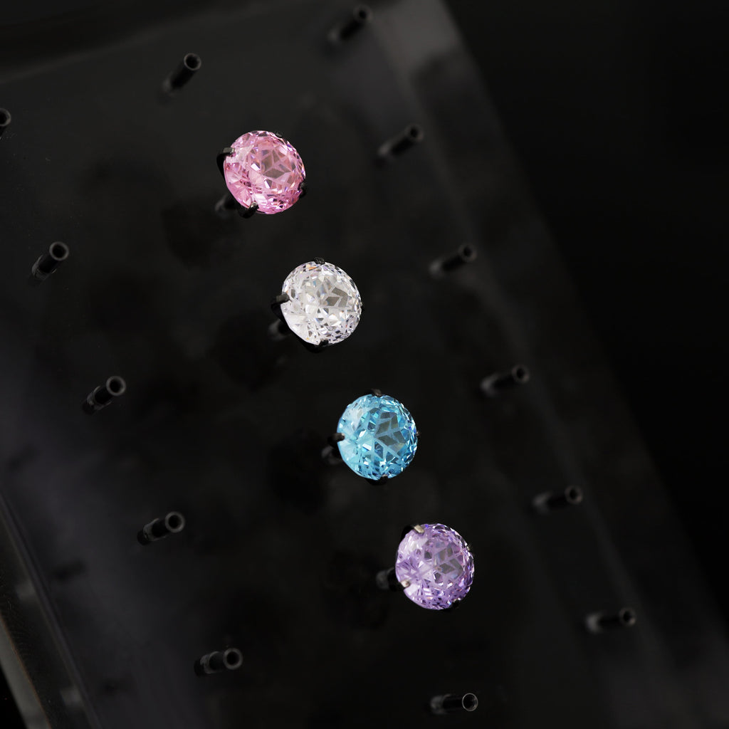 High-Shine Snowflake-Cut CZ Internally Threaded Titanium Studs