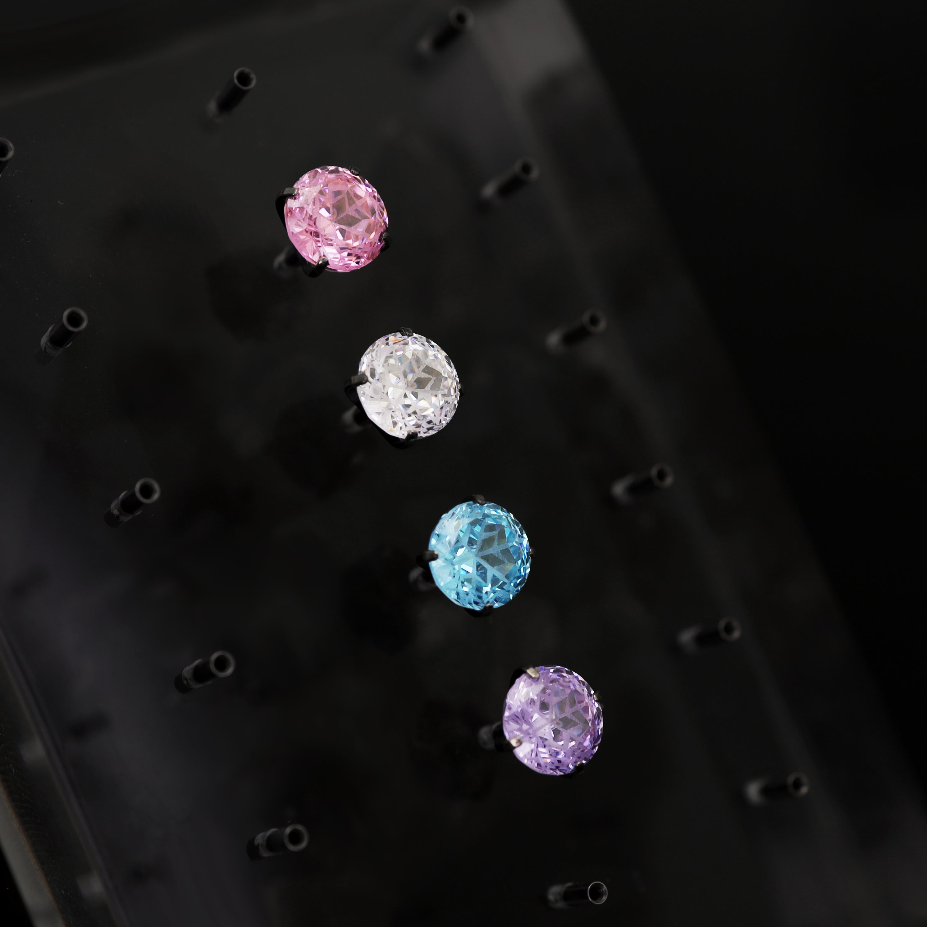 High-Shine Snowflake-Cut CZ Internally Threaded Titanium Studs