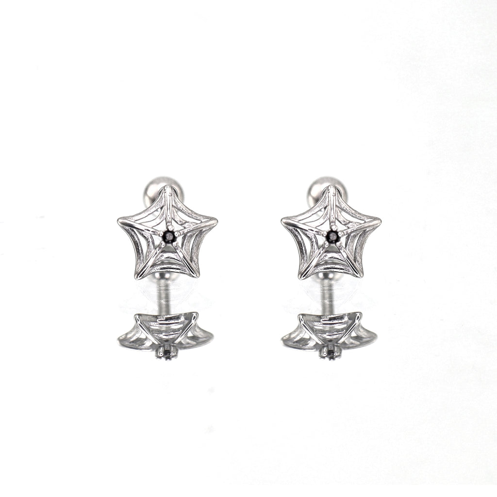 3D Openwork Spider Web CZ tainless steel Ear Studs