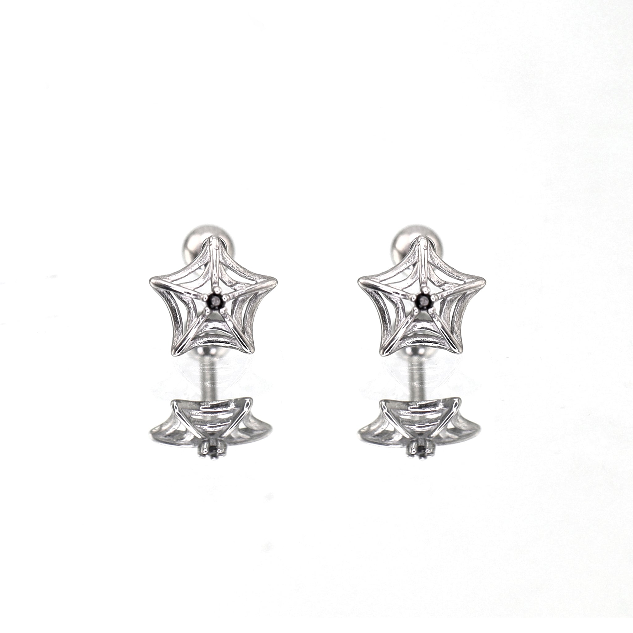 3D Openwork Spider Web CZ tainless steel Ear Studs