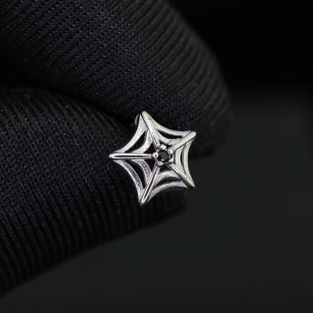 3D Openwork Spider Web CZ tainless steel Ear Studs