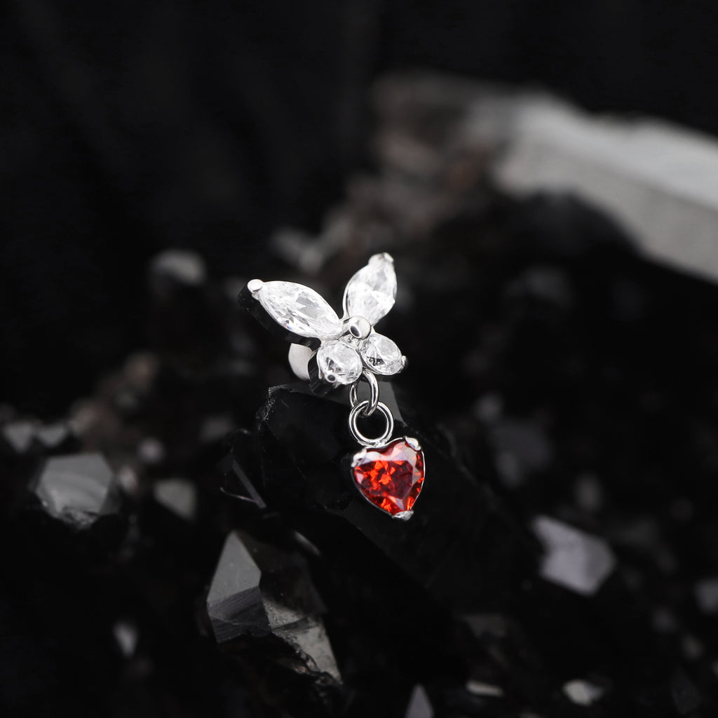 Butterfly & Heart Pendant CZ Titanium Labret Studs