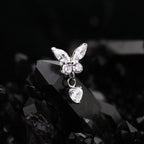 Butterfly & Heart Pendant CZ Titanium Labret Studs