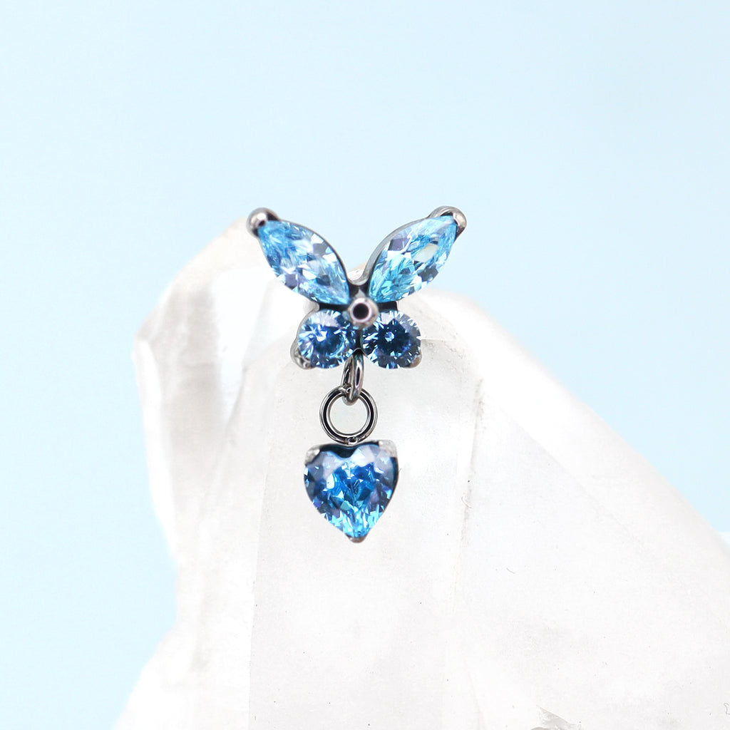 Butterfly & Heart Pendant CZ Titanium Labret Studs
