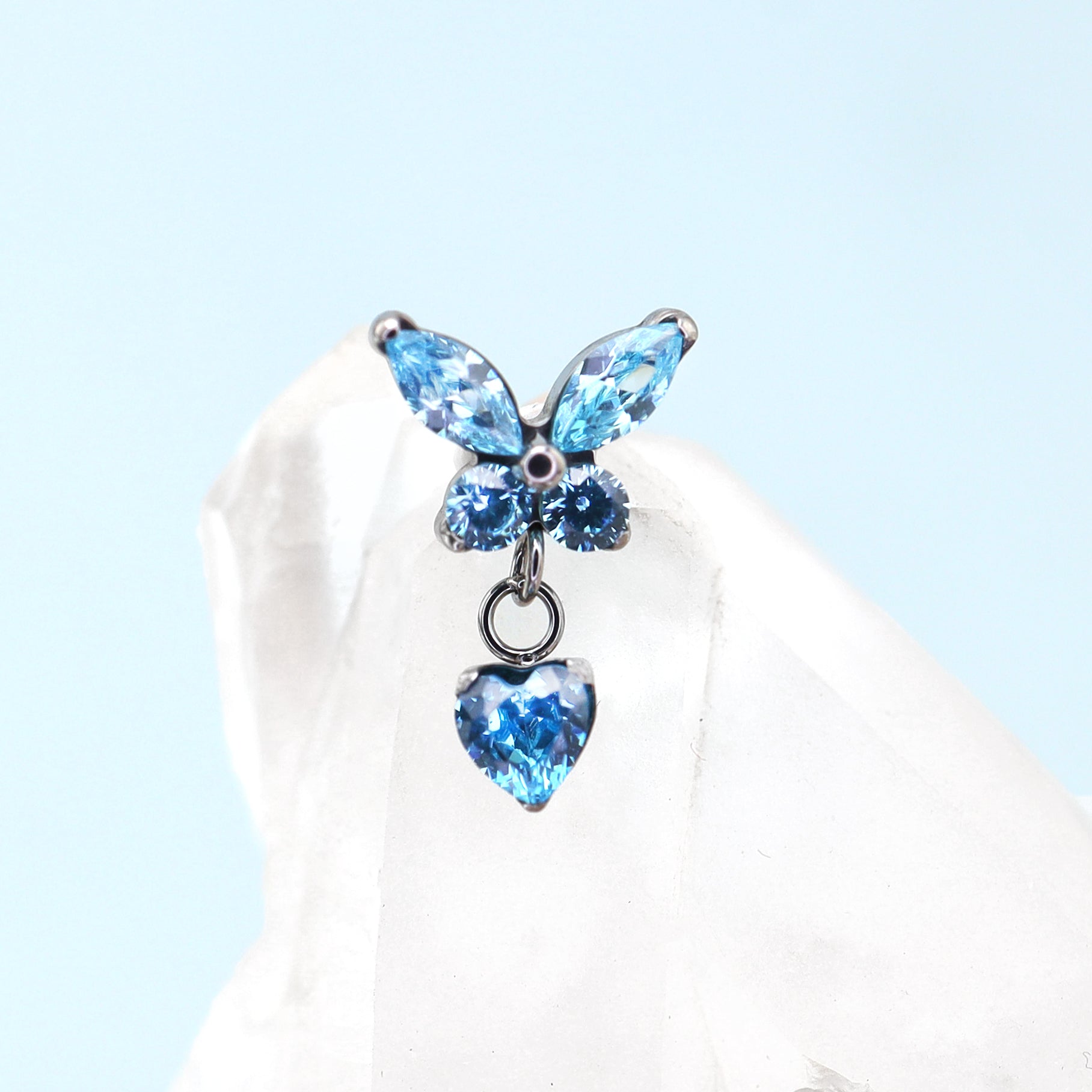 Butterfly & Heart Pendant CZ Titanium Labret Studs