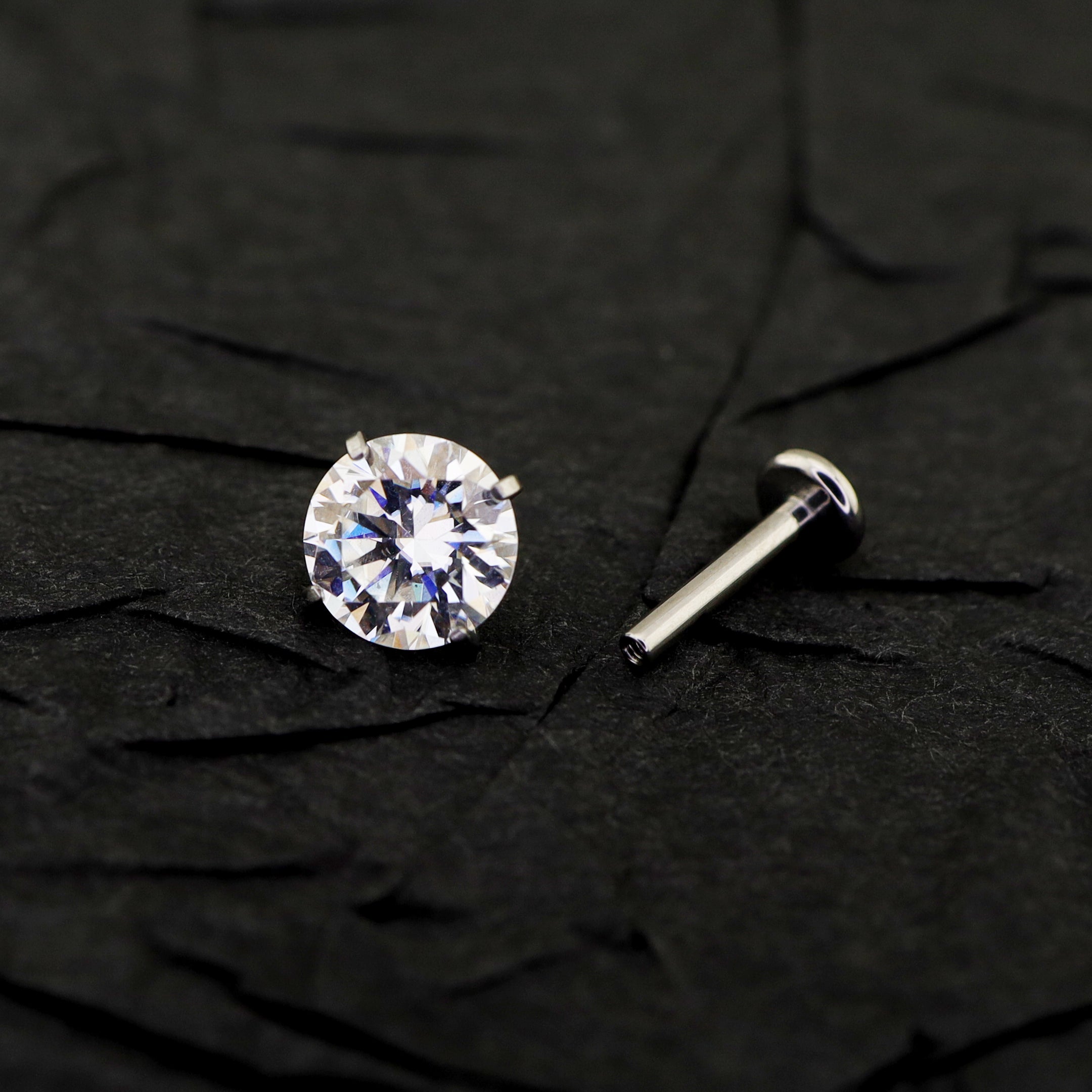 High-Shine Moissanite Internally Threaded Titanium Studs