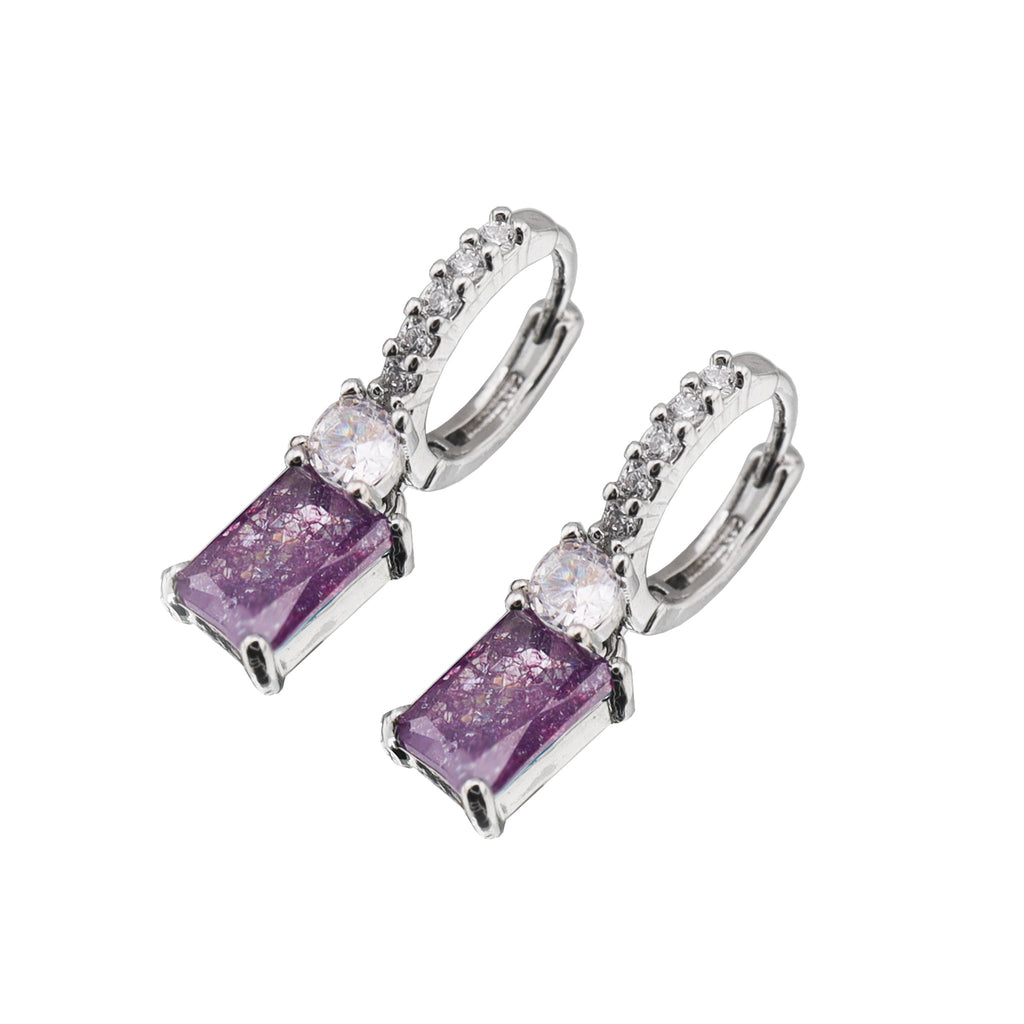 PAIR OF Blue & Purple Square CZ Pendant tainless steel Earrings