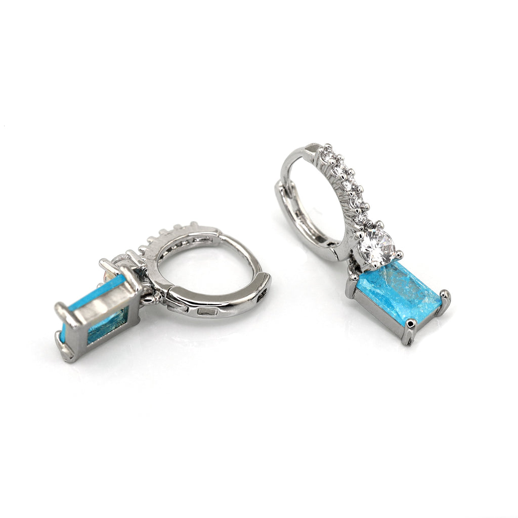 PAIR OF Blue & Purple Square CZ Pendant tainless steel Earrings