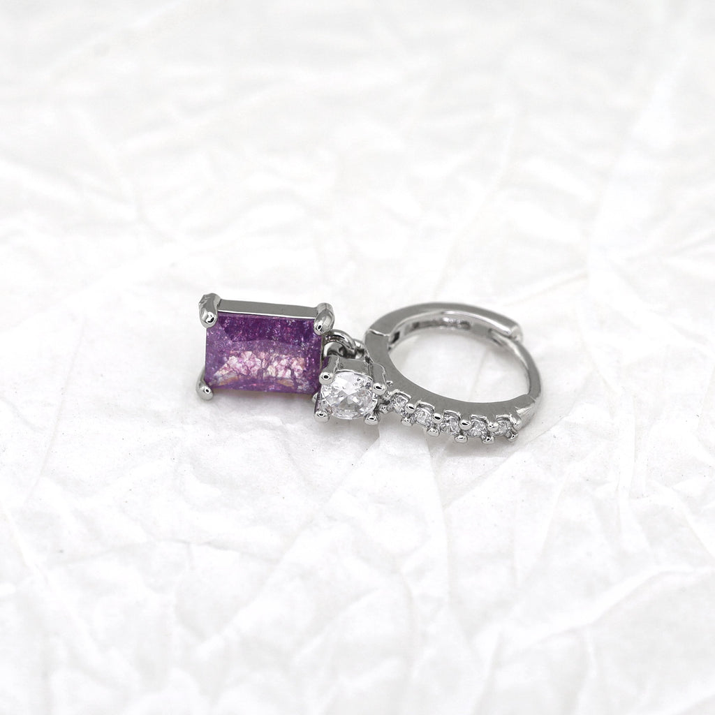 PAIR OF Blue & Purple Square CZ Pendant tainless steel Earrings