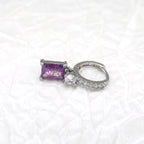 PAIR OF Blue & Purple Square CZ Pendant tainless steel Earrings