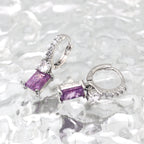 PAIR OF Blue & Purple Square CZ Pendant tainless steel Earrings