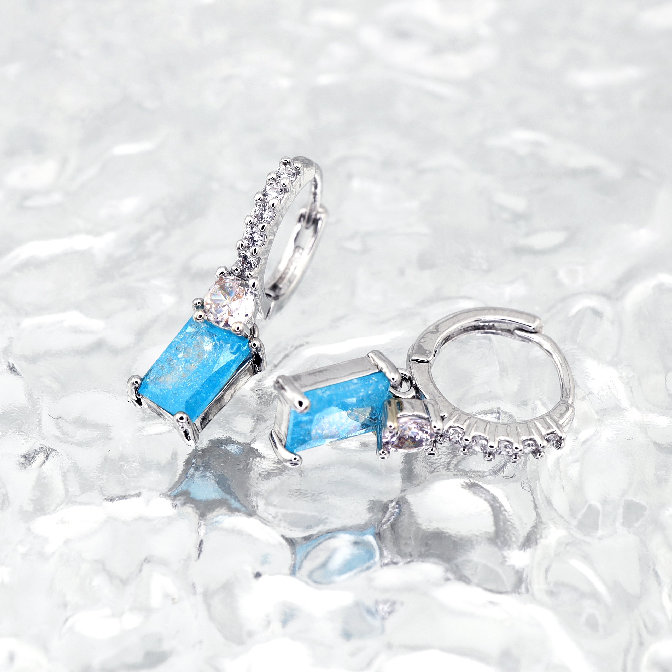 PAIR OF Blue & Purple Square CZ Pendant tainless steel Earrings