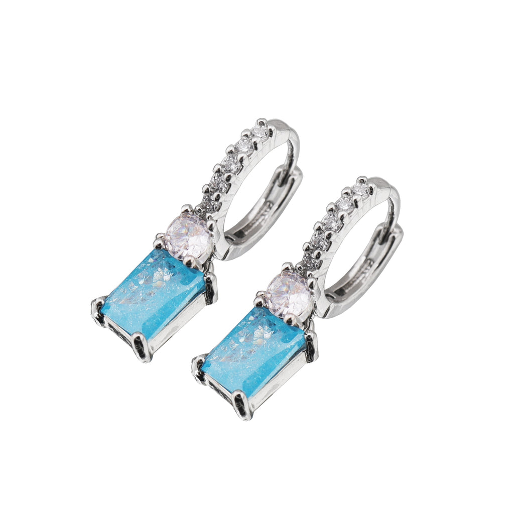 PAIR OF Blue & Purple Square CZ Pendant tainless steel Earrings