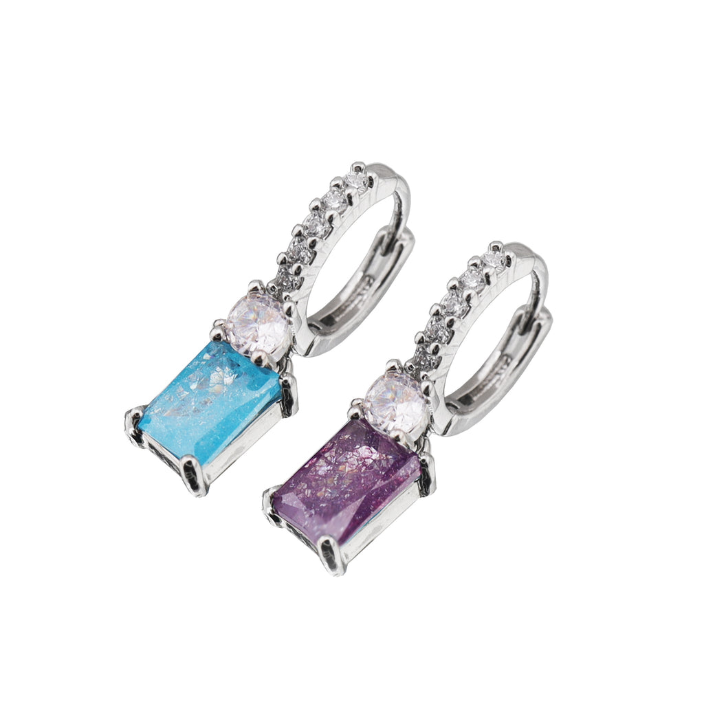 PAIR OF Blue & Purple Square CZ Pendant tainless steel Earrings