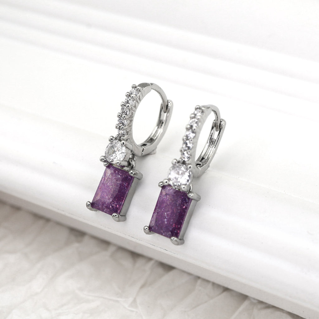 PAIR OF Blue & Purple Square CZ Pendant tainless steel Earrings
