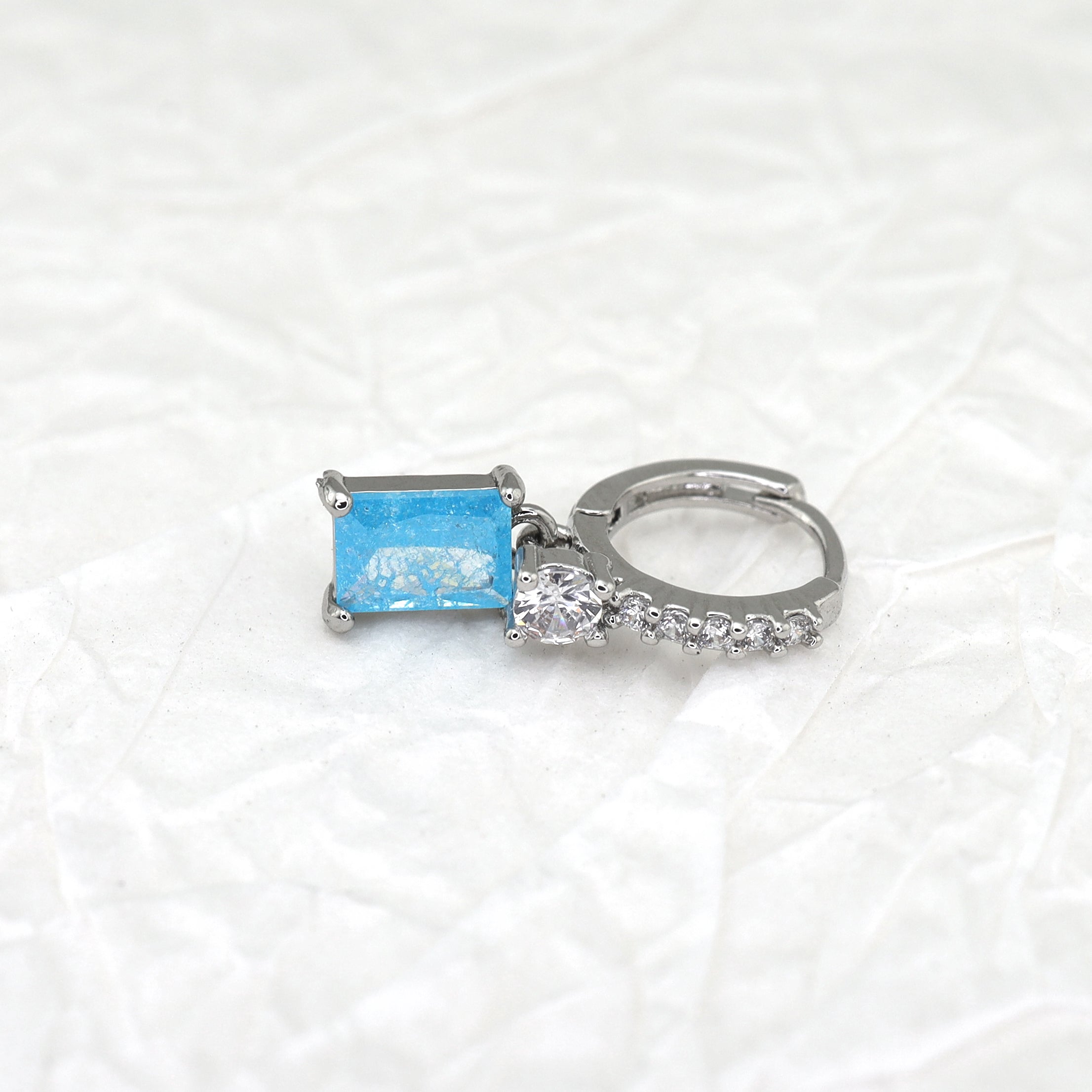 PAIR OF Blue & Purple Square CZ Pendant tainless steel Earrings