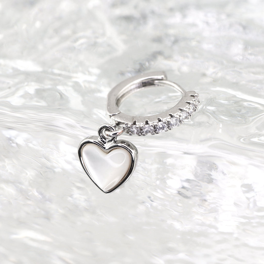 Heart-Shaped Mother of Pearl & CZ tainless steel Earrings