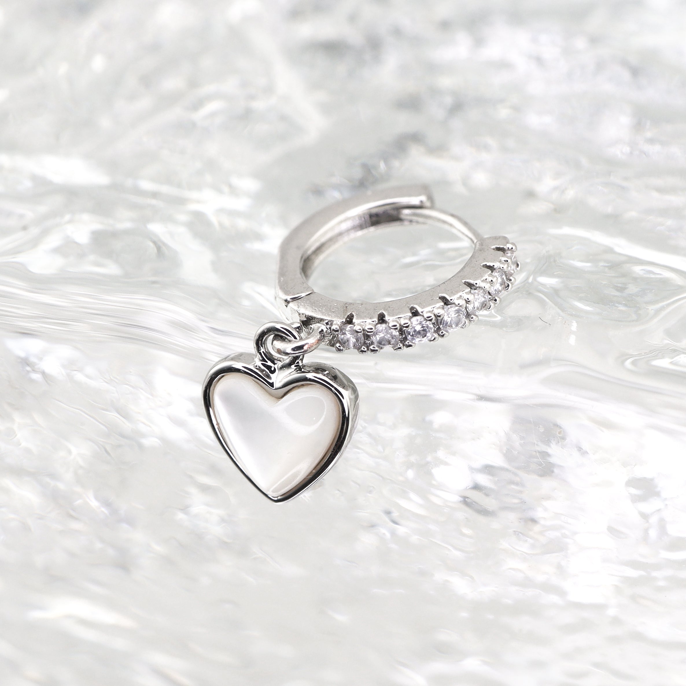 Heart-Shaped Mother of Pearl & CZ tainless steel Earrings