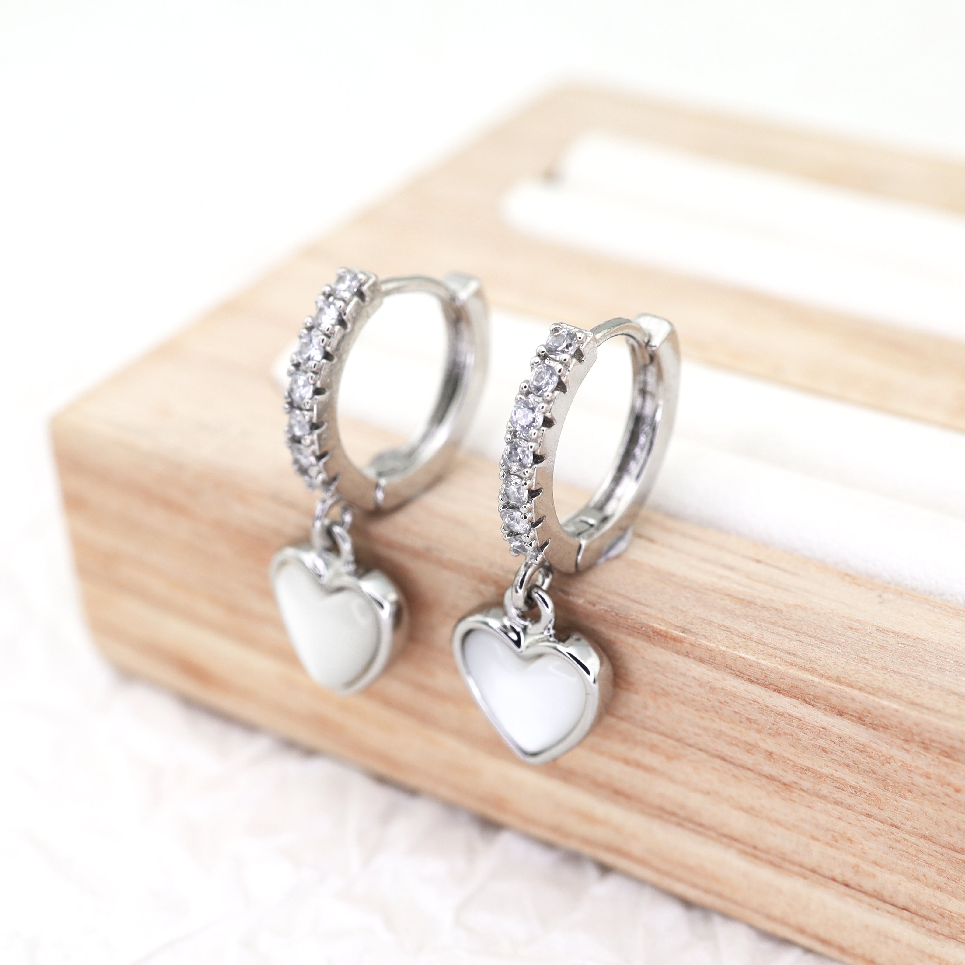 Heart-Shaped Mother of Pearl & CZ tainless steel Earrings