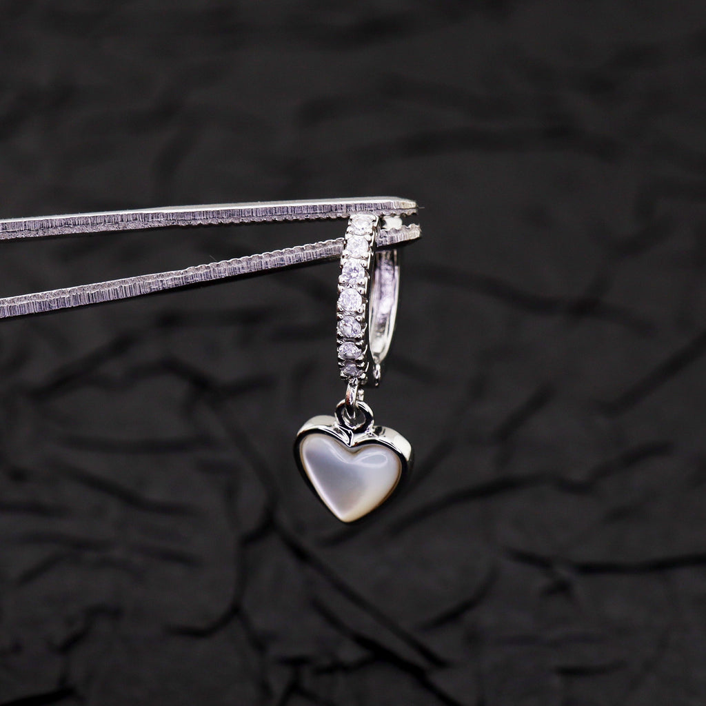 Heart-Shaped Mother of Pearl & CZ tainless steel Earrings