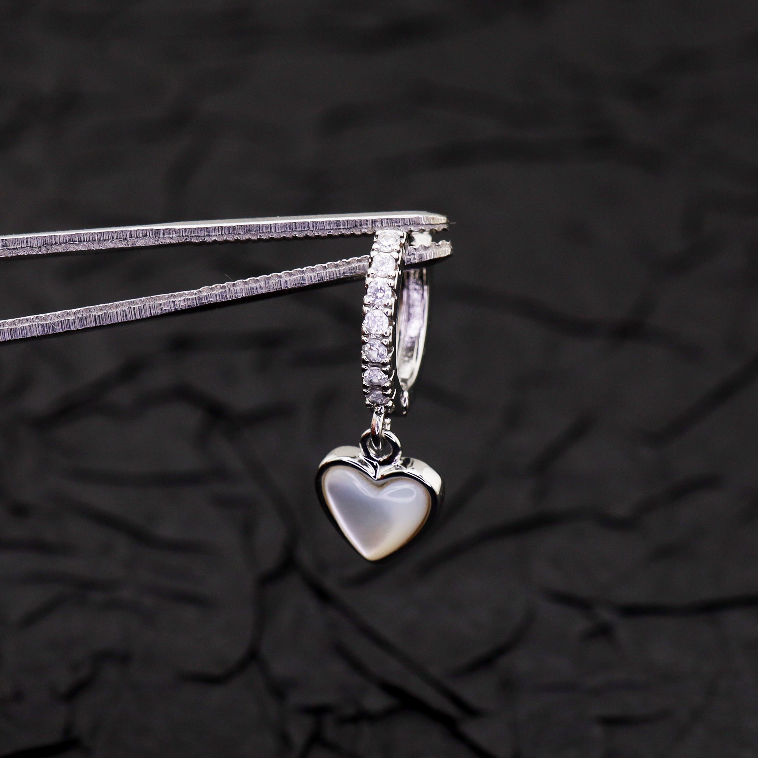 Heart-Shaped Mother of Pearl & CZ tainless steel Earrings