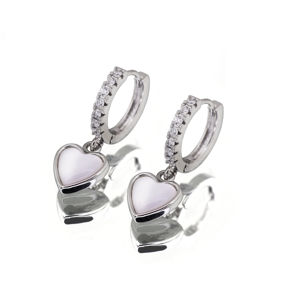 Heart-Shaped Mother of Pearl & CZ tainless steel Earrings