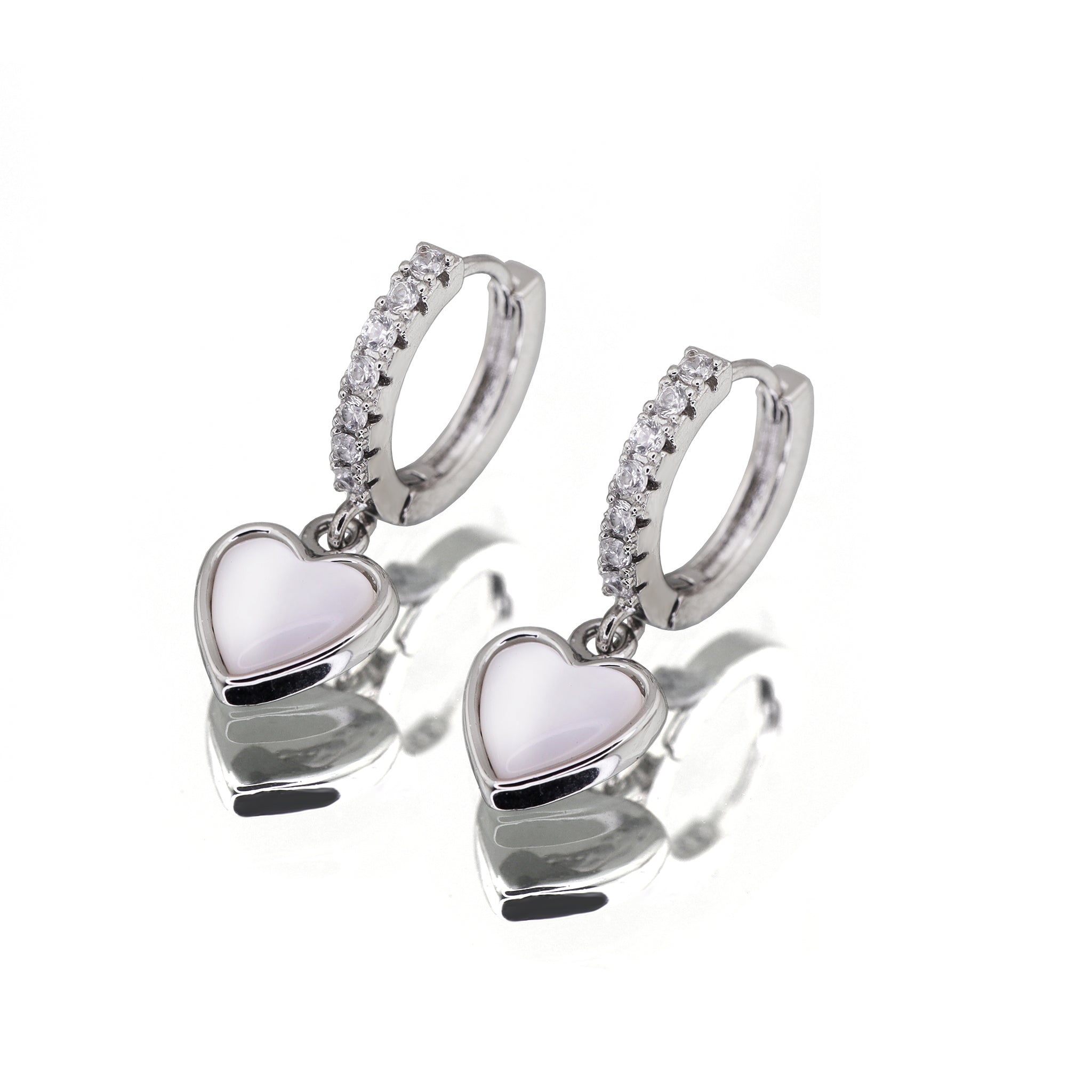 Heart-Shaped Mother of Pearl & CZ tainless steel Earrings