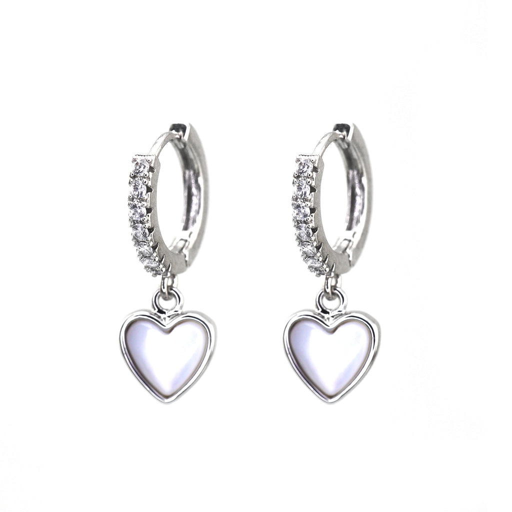 Heart-Shaped Mother of Pearl & CZ tainless steel Earrings