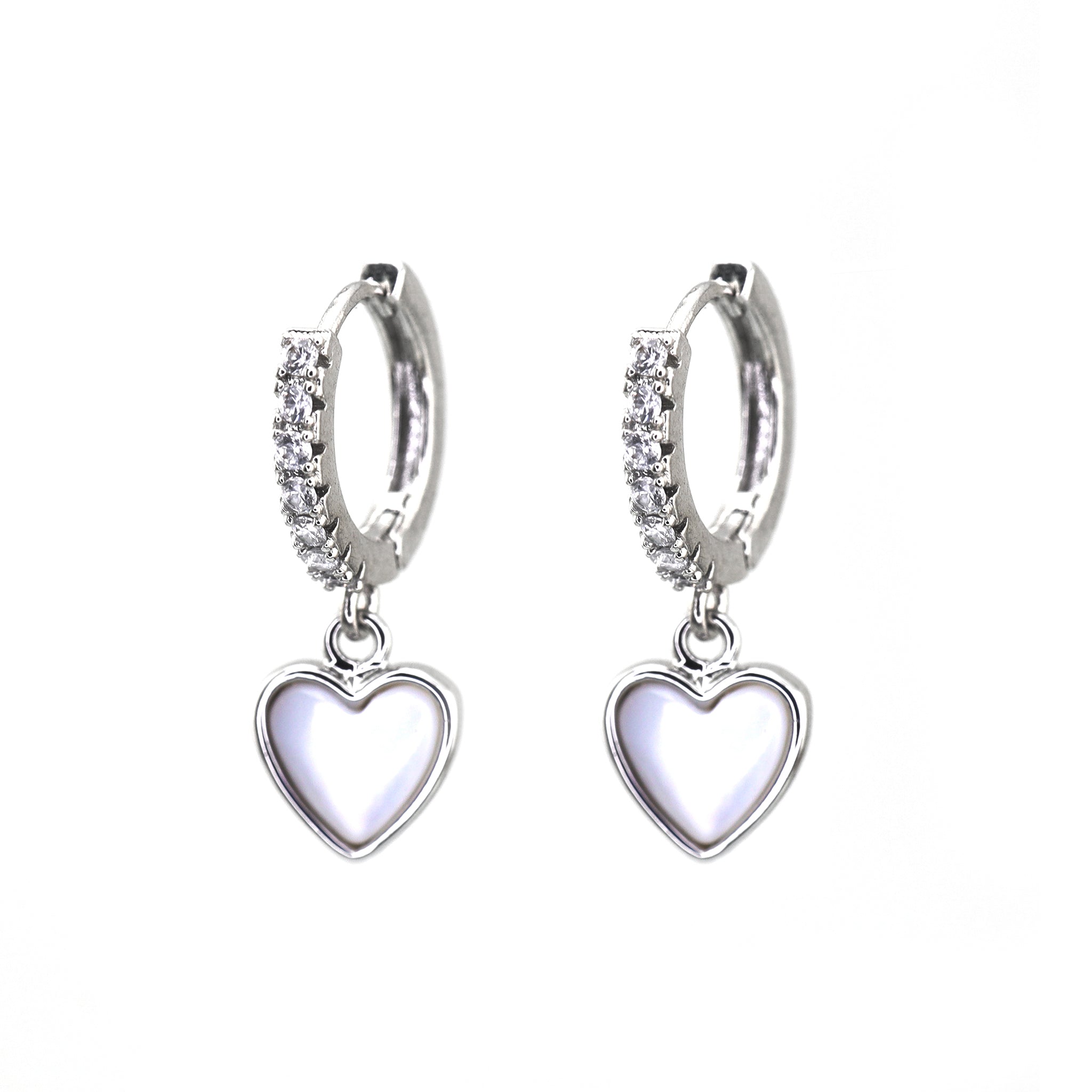 Heart-Shaped Mother of Pearl & CZ tainless steel Earrings