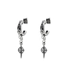 PAIR OF Thin Gauge Cross CZ Drop Chain tainless steel Ear Studs