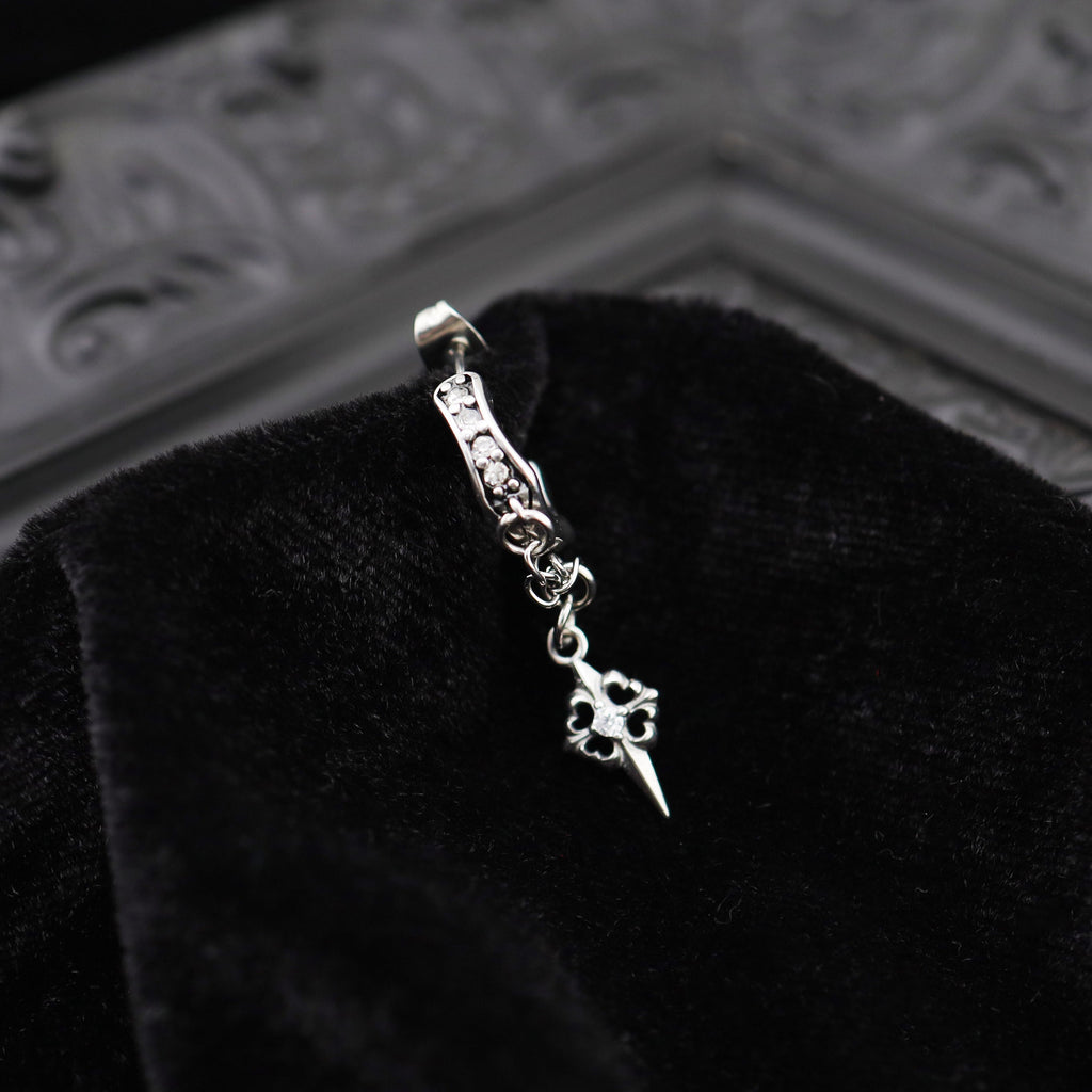 PAIR OF Thin Gauge Cross CZ Drop Chain tainless steel Ear Studs