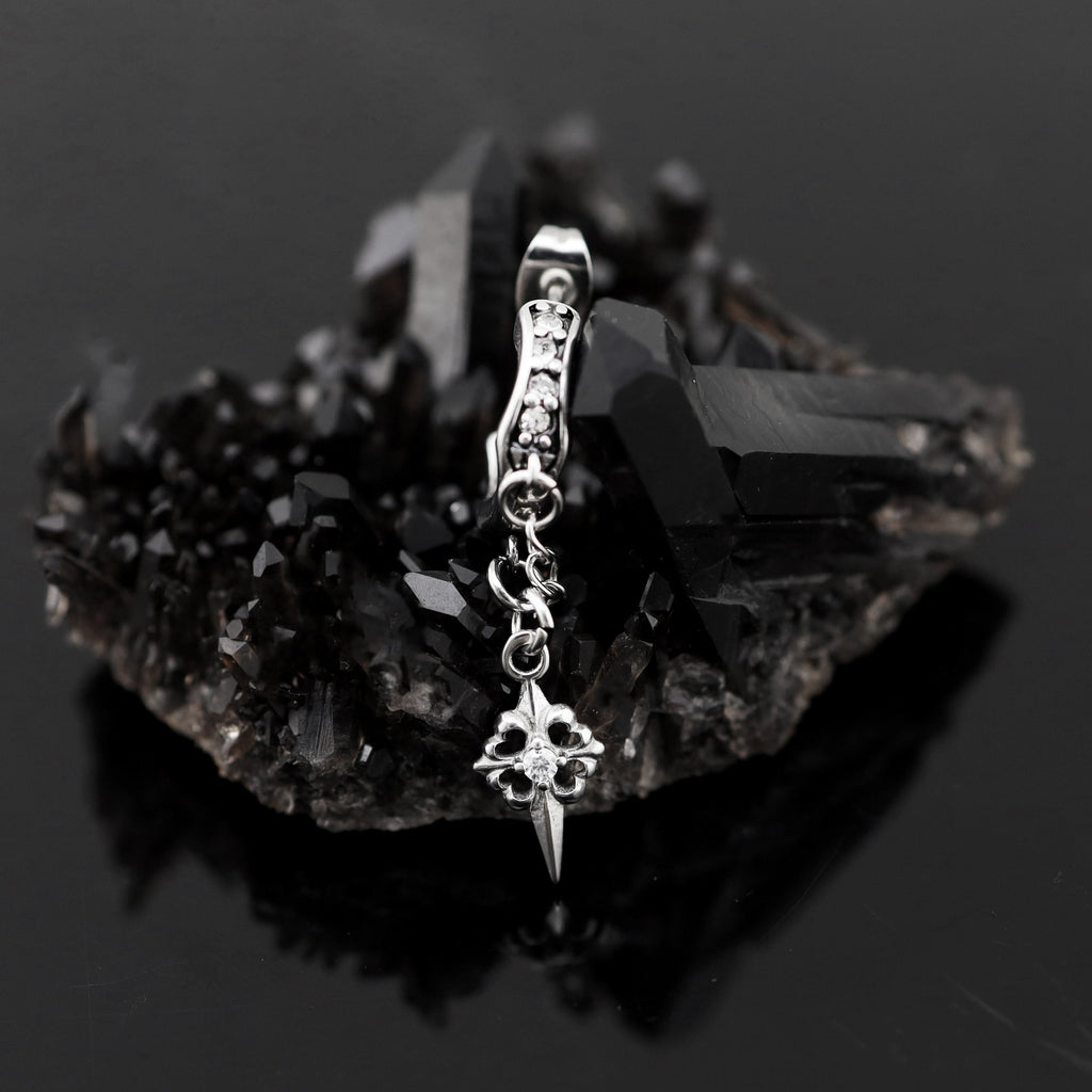 PAIR OF Thin Gauge Cross CZ Drop Chain tainless steel Ear Studs