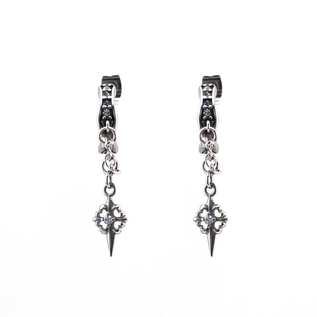 PAIR OF Thin Gauge Cross CZ Drop Chain tainless steel Ear Studs