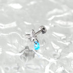 Engraved Butterfly Blue Teardrop Pendant Titanium Labret Studs