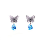 Engraved Butterfly Blue Teardrop Pendant Titanium Labret Studs