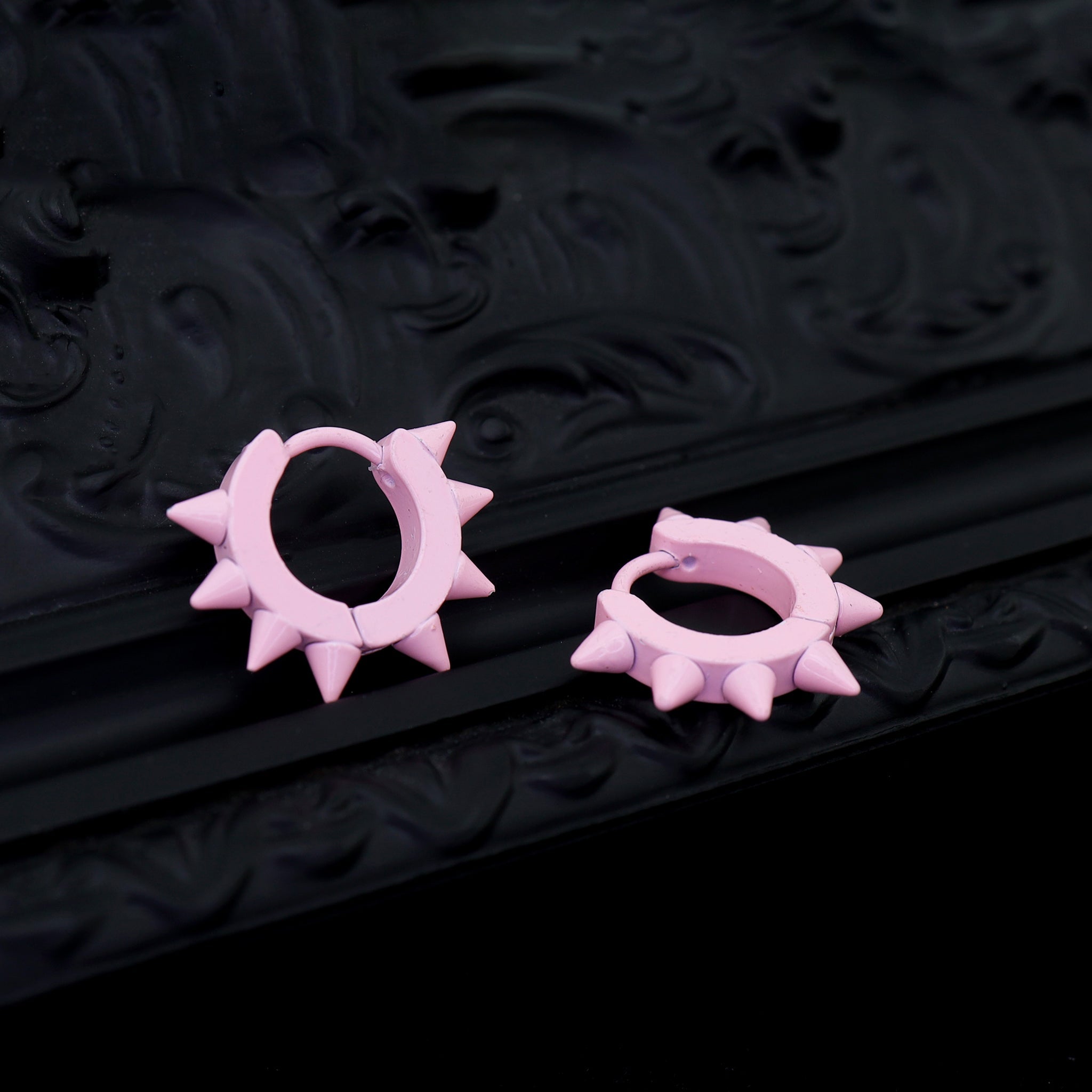 Pink Enamel Six-Spike tainless steel Earrings