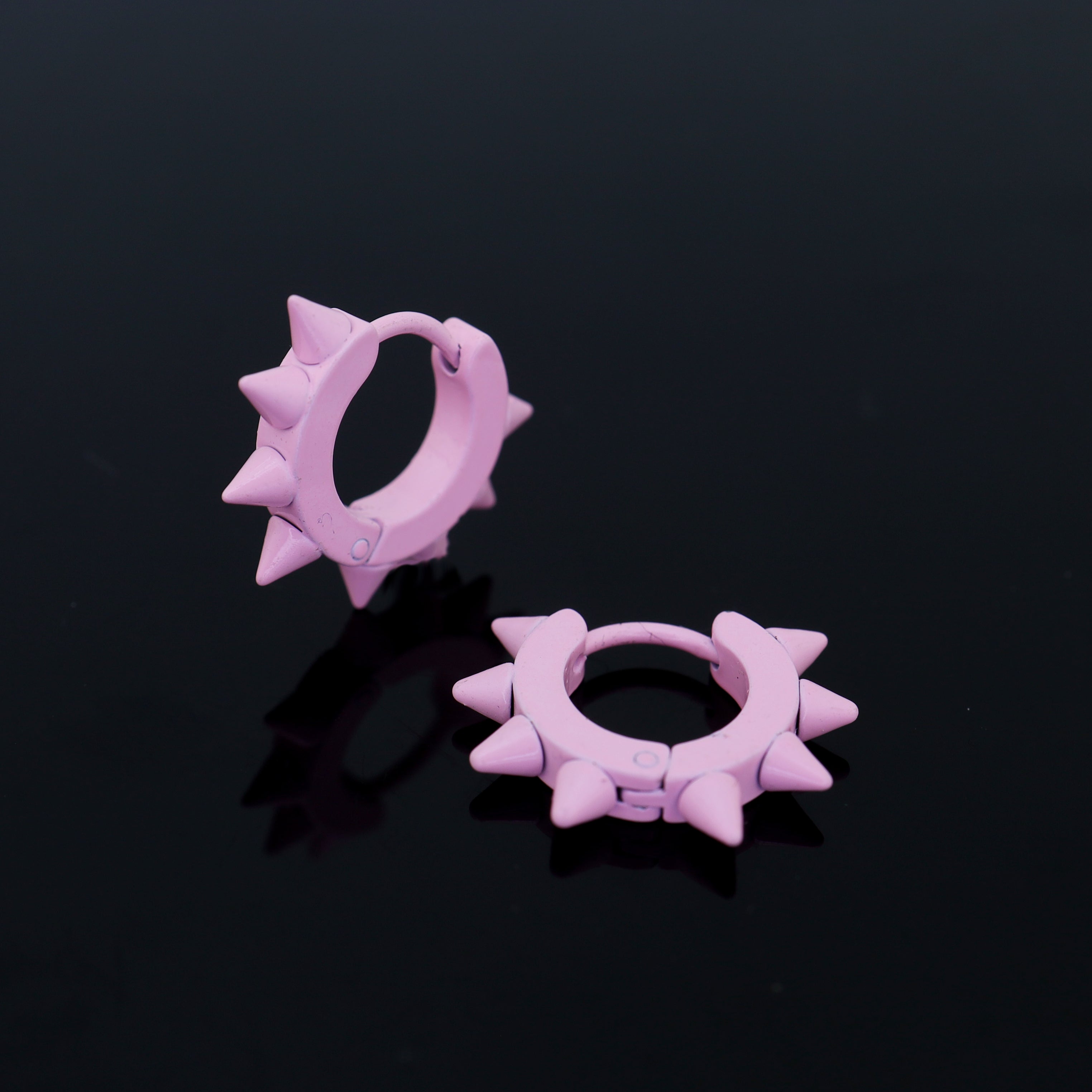 Pink Enamel Six-Spike tainless steel Earrings