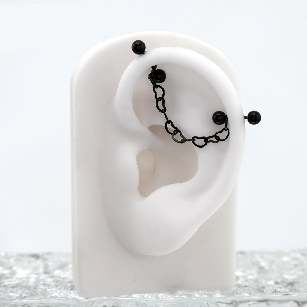 Black Heart Chain Stainless Steel Ear Chain