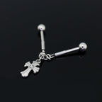 Cross CZ Stainless Steel Industrial Barbell Ear Chain