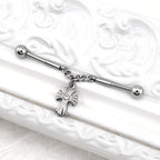 Cross CZ Stainless Steel Industrial Barbell Ear Chain