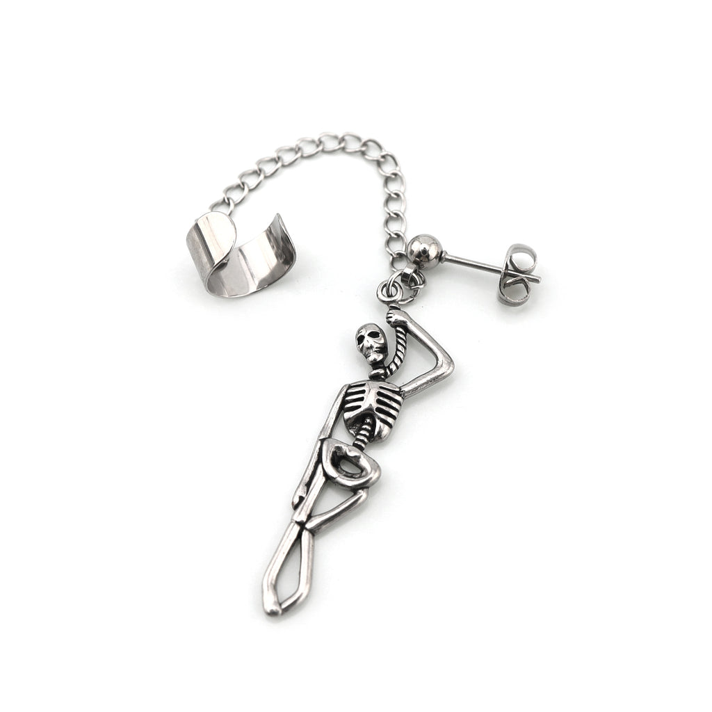 Thin Gauge Openwork Skull Chain Dangle tainless steel Earrings