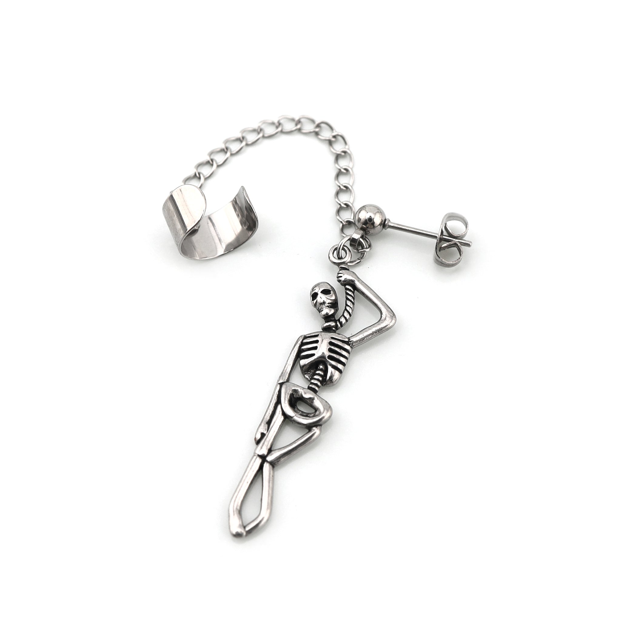 Thin Gauge Openwork Skull Chain Dangle tainless steel Earrings