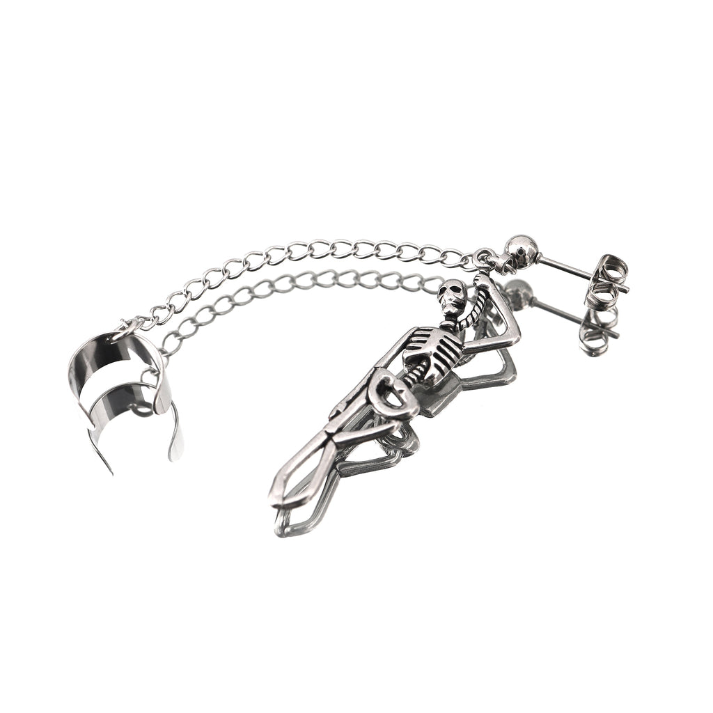 Thin Gauge Openwork Skull Chain Dangle tainless steel Earrings