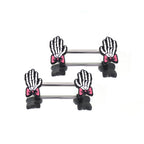 PAIR OF Bow & White Skeleton Hand tainless steel Nipple Rings