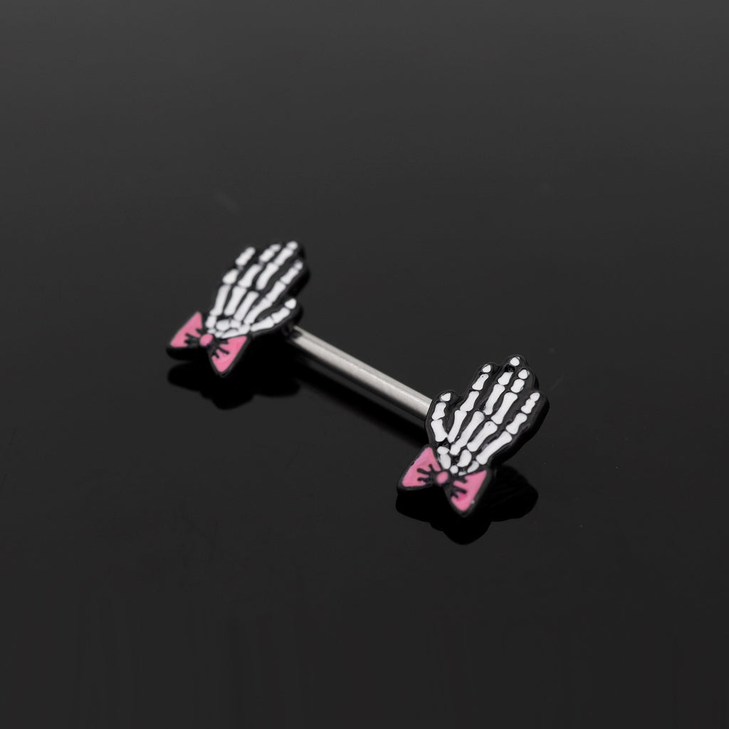 PAIR OF Bow & White Skeleton Hand tainless steel Nipple Rings