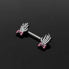 PAIR OF Bow & White Skeleton Hand tainless steel Nipple Rings