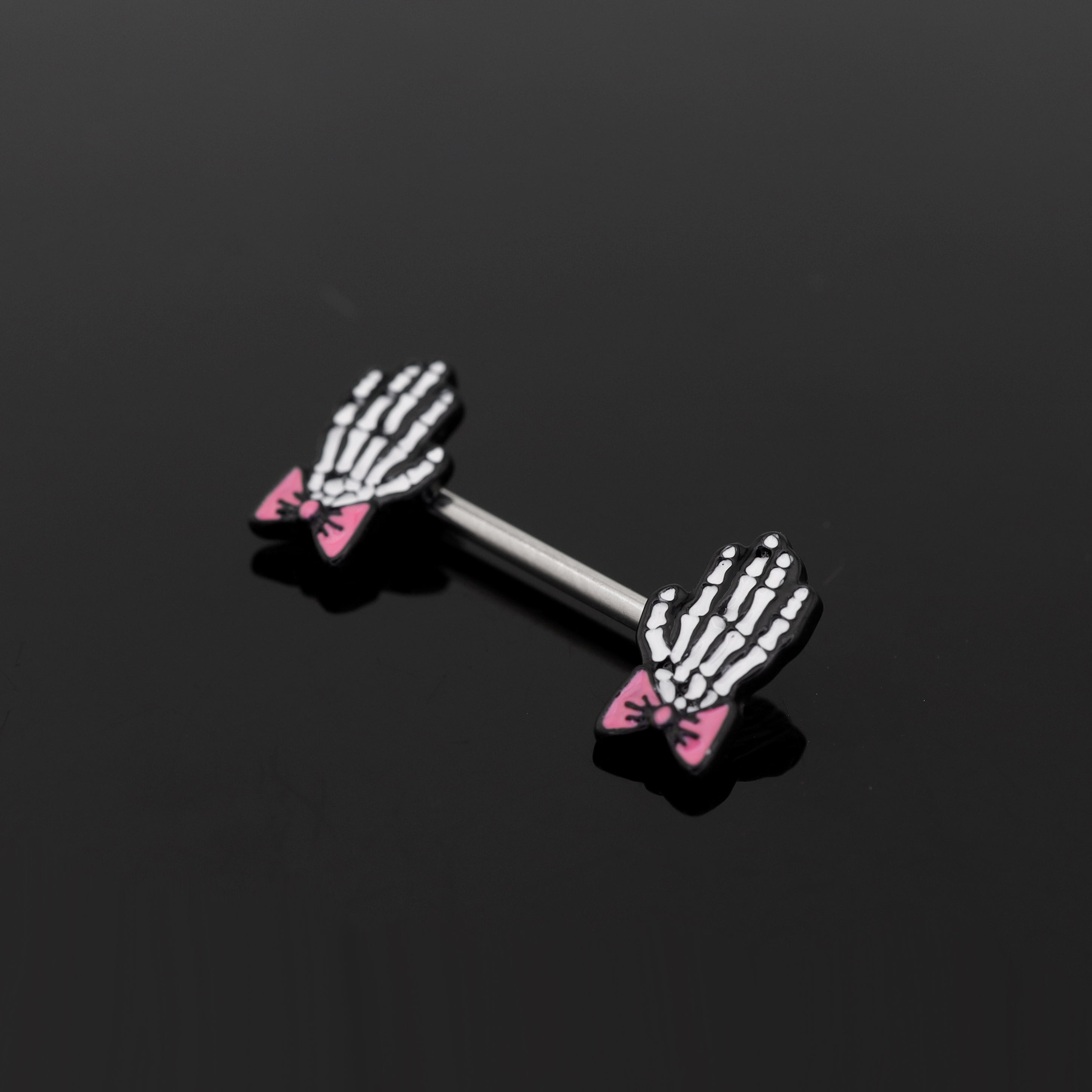 PAIR OF Bow & White Skeleton Hand tainless steel Nipple Rings