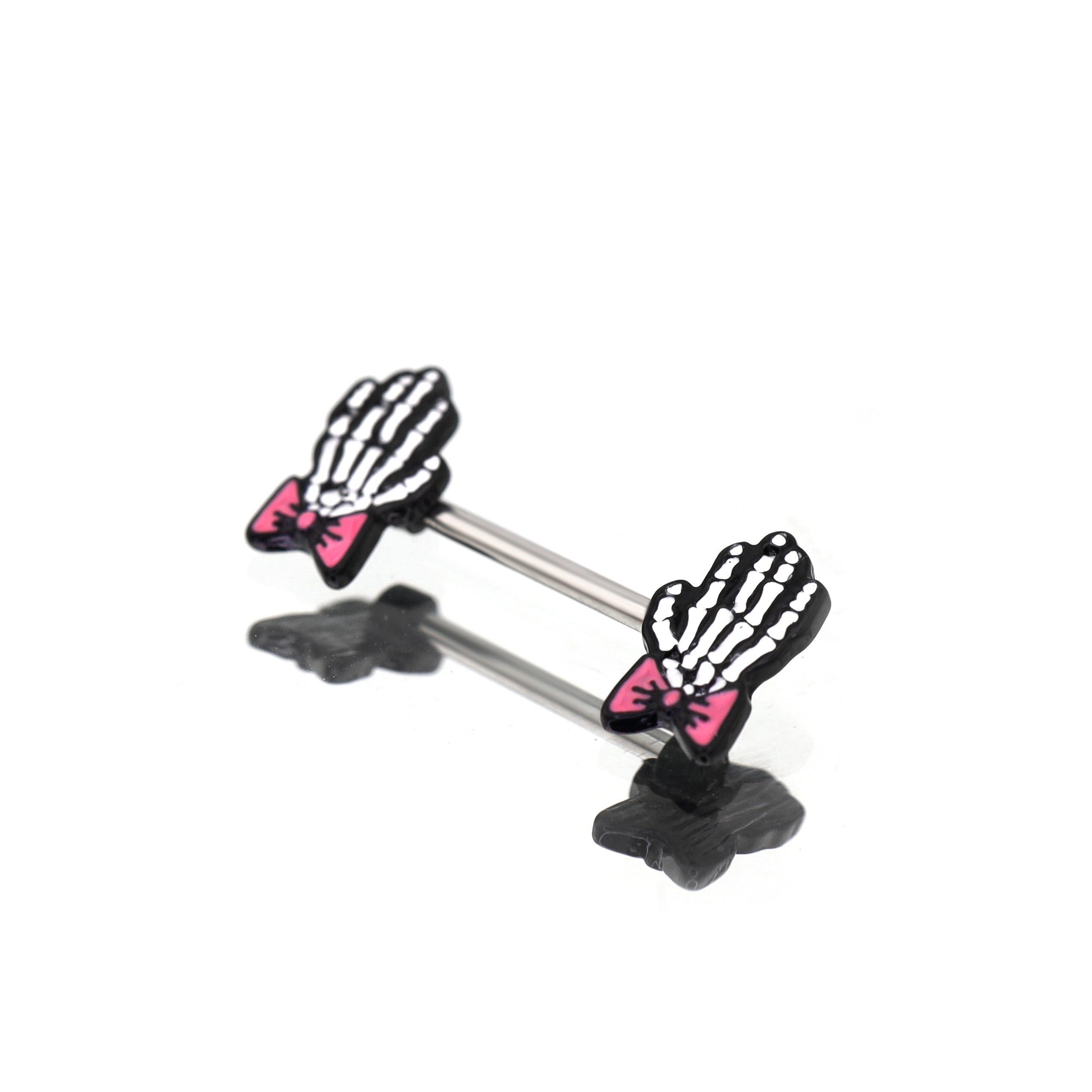 PAIR OF Bow & White Skeleton Hand tainless steel Nipple Rings